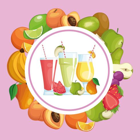 smoothies with fruit round frame vector