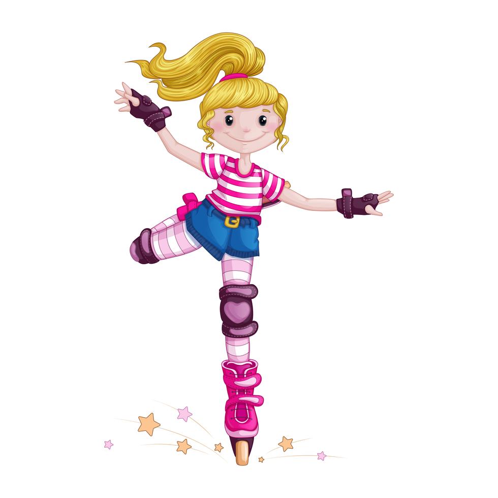 Teenage girl rollerskating and doing sports tricks. Children in the sport. Skate on roller