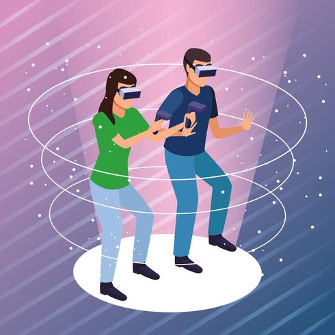 Couple playing with virtual reality vector