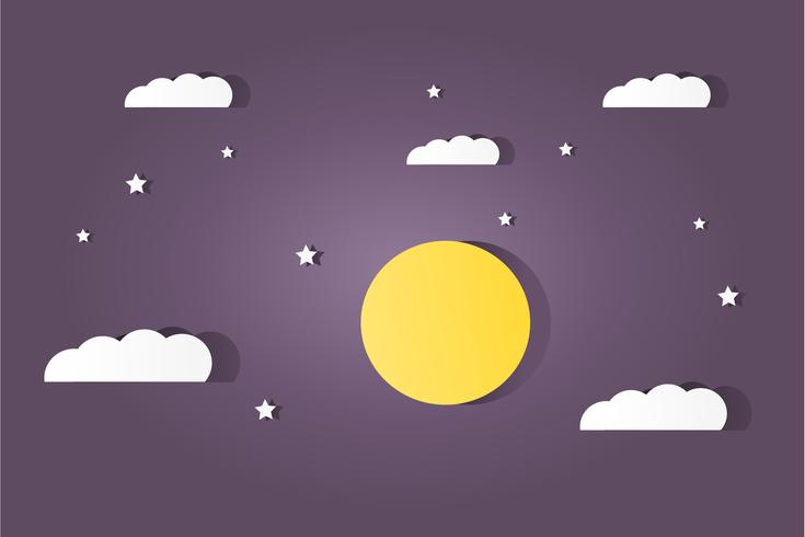 Luna, nubes y estrellas vector