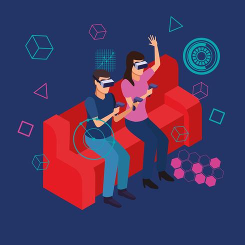 Couple playing with virtual reality vector