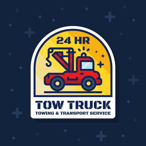 Tow truck badge banner. Towing and transport service sticker design vector