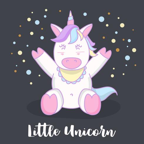 Pequeño diseño del ejemplo del personaje de dibujos animados del unicornio del bebé. Ilustración vectorial vector