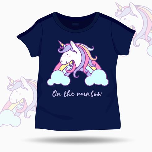 El ejemplo lindo del unicornio en la camiseta embroma la plantilla. Ilustración vectorial vector