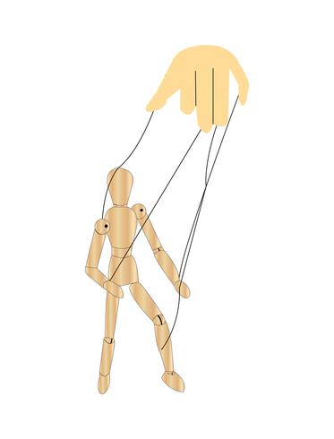 Wooden puppet on strings vector