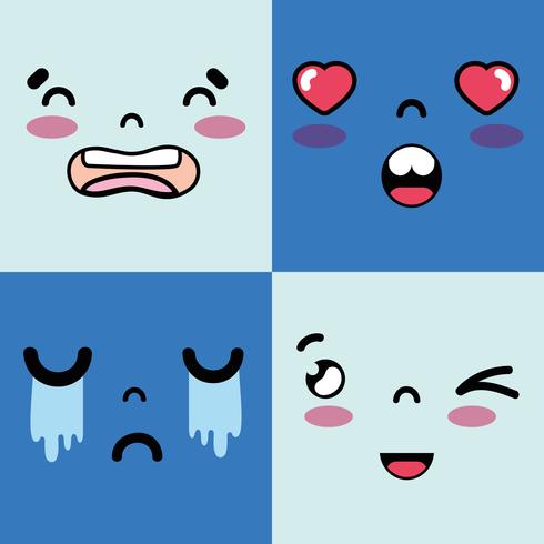 Establecer caras emoji con carácter de emociones. vector