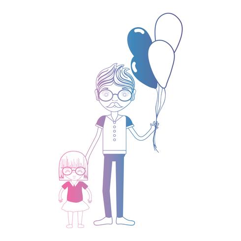 Línea padre con su hija y diseño de globos. vector