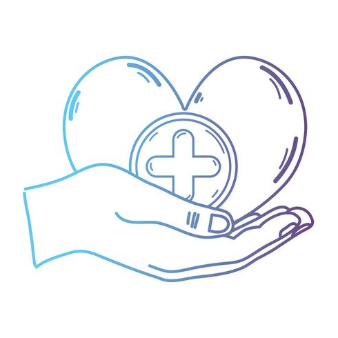 line hands with heart medicine symbol to help the people vector