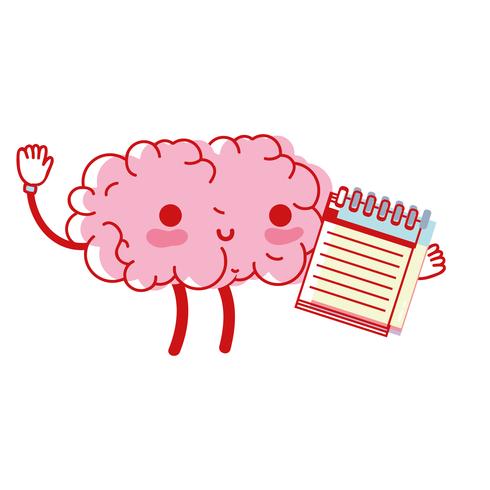 kawaii happy brain with notebook tool vector