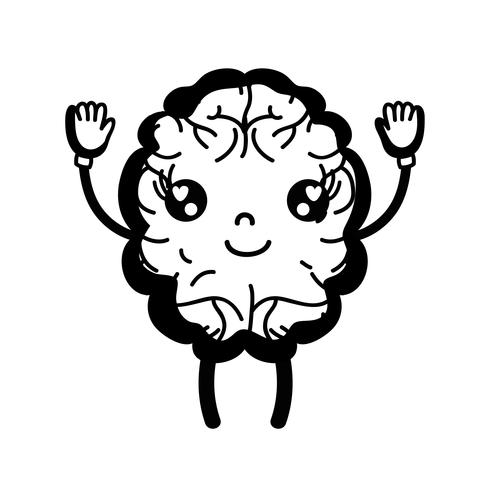 contour kawaii cute happy brain with arms and legs vector