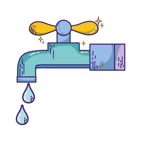 clean metal faucet with water drops vector