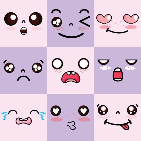 establecer kawaii expresión caras lindas vector