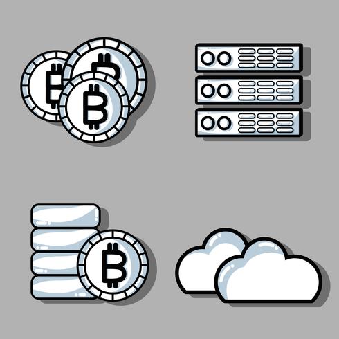 set blockchain security technology with data center vector