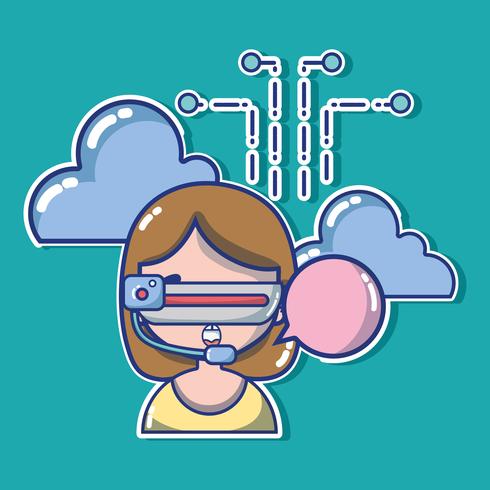 girl with 3d glasses technology to virtual reality vector
