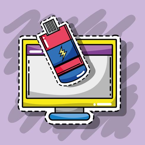 computer and usb technology patches sticker vector