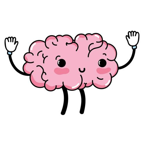 kawaii lindo cerebro feliz con brazos y piernas vector