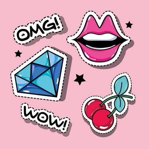 set fashion pop art patches design vector