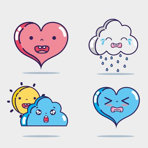 set cute kawaii faces expression vector
