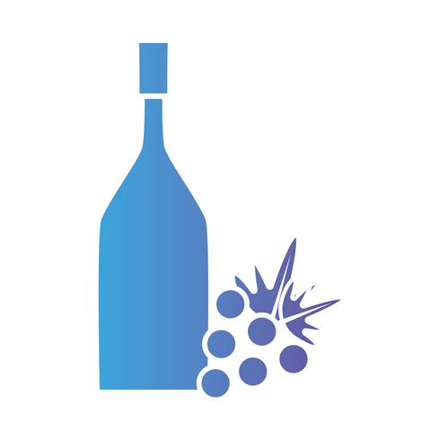 Línea botella de vino con fruta de uva. vector