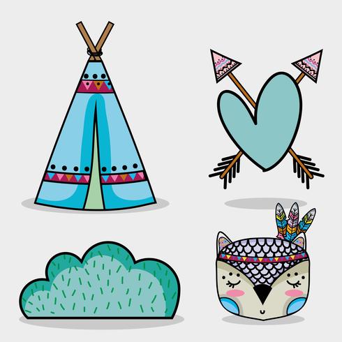 conjunto lindo animal tribal en el bosque vector