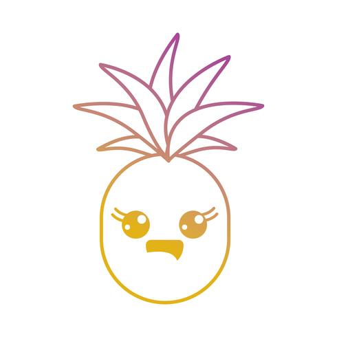 línea kawaii lindo feliz piña fruta vector