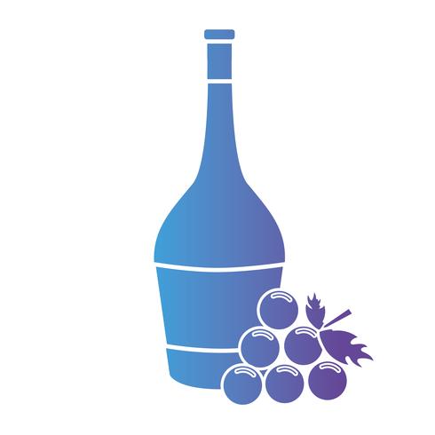 Línea botella de vino con fruta de uva. vector