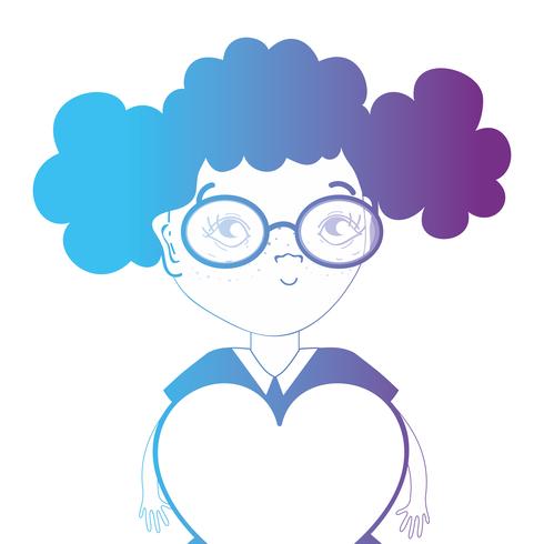 line avatar girl with hairstyle and heart design vector