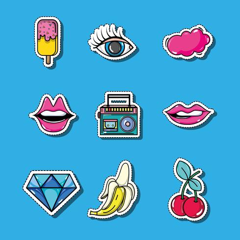 set fashion pop art patches design vector