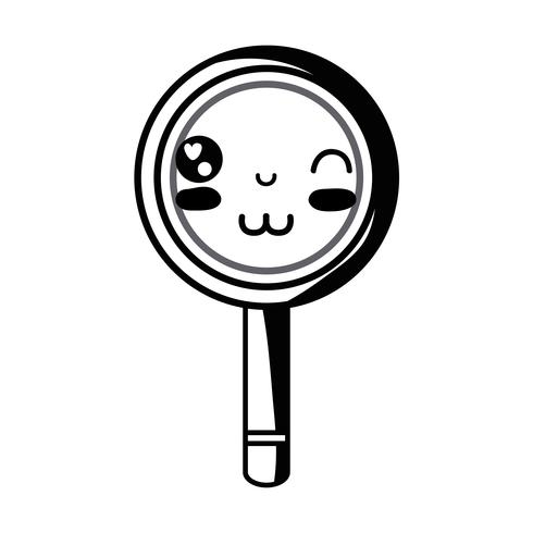 contour kawaii cute funny magnifying glass vector