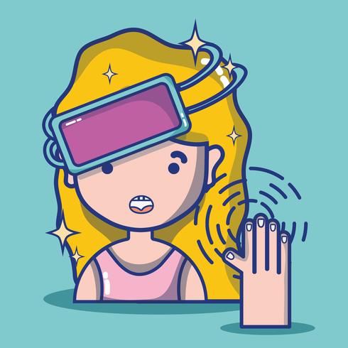 girl with 3d glasses technology to virtual reality vector