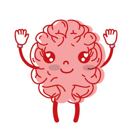 kawaii lindo cerebro feliz con brazos y piernas vector