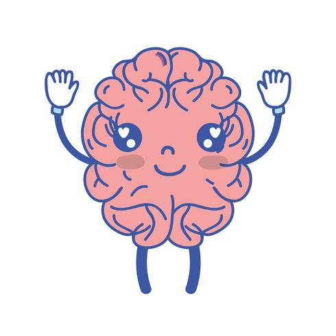 kawaii lindo cerebro feliz con brazos y piernas vector