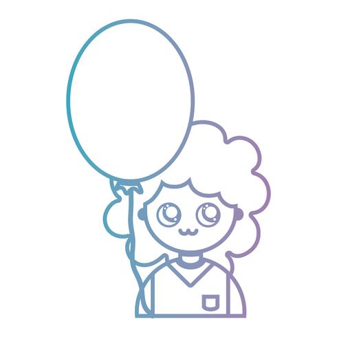 line girl with hairstyle and balloon design vector