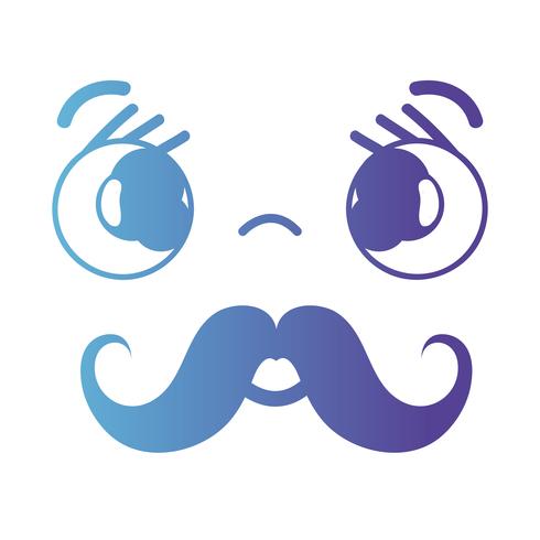 línea kawaii cara tierna linda con bigote vector