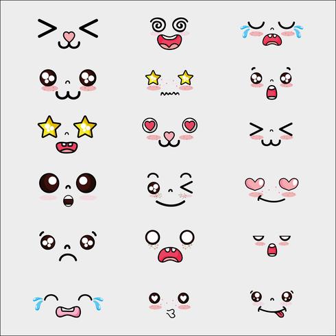 set kawaii cute faces expression vector