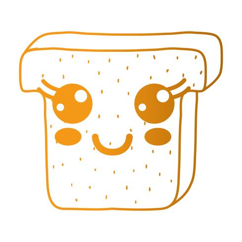 line kawaii cute happy slice bread vector