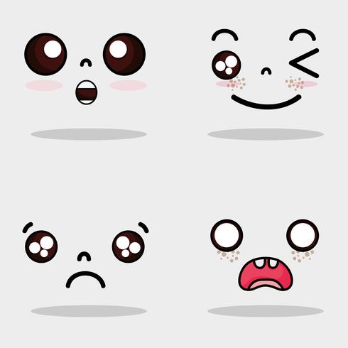 set kawaii cute faces expression vector