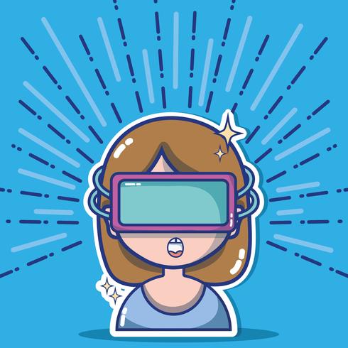 Chica con tecnología de gafas 3d para realidad virtual. vector