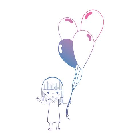 Chica de línea con peinado y globos en la mano. vector