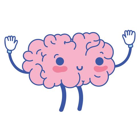 kawaii lindo cerebro feliz con brazos y piernas vector