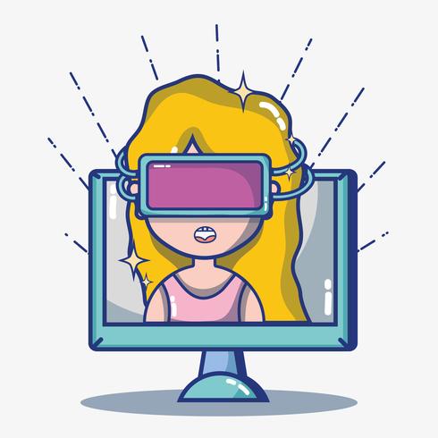 Chica con tecnología de gafas 3d para realidad virtual. vector