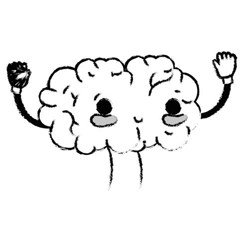 figure kawaii cute happy brain with arms and legs vector