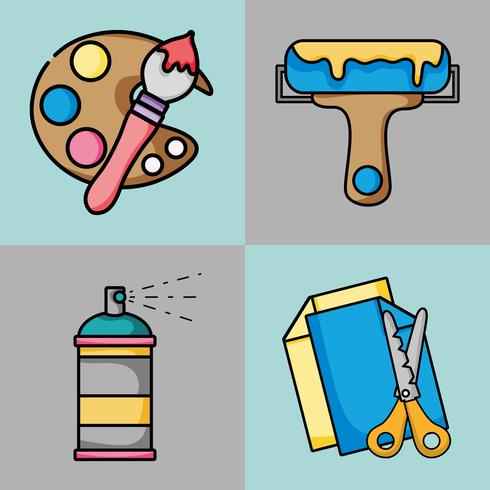 set art and craft creative objects vector