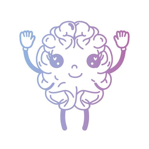 línea kawaii lindo cerebro feliz con brazos y piernas vector