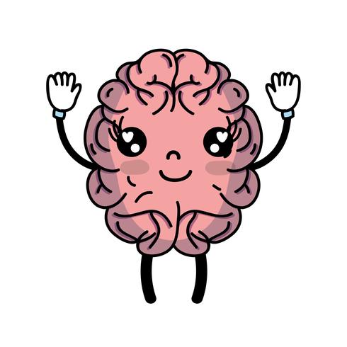 kawaii lindo cerebro feliz con brazos y piernas vector