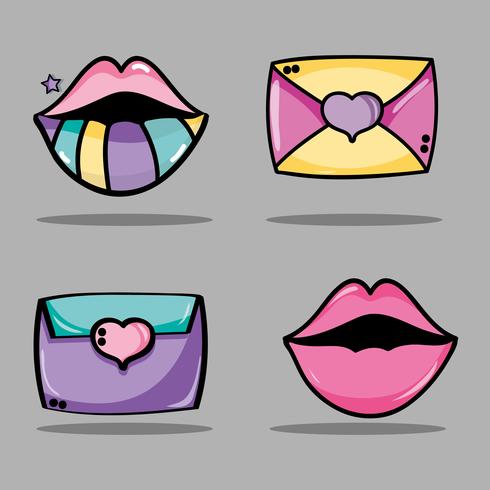 set fashion cute patch decoration design vector