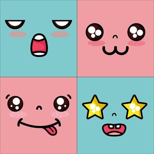 establecer kawaii expresión caras lindas vector