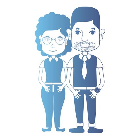 line avatar couple with hairstyle and clothes vector