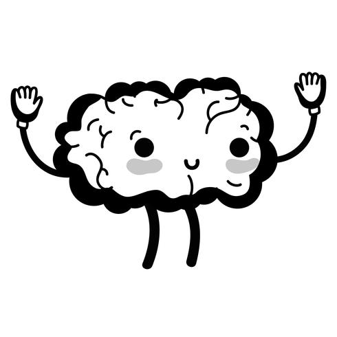 contour kawaii cute happy brain with arms and legs vector