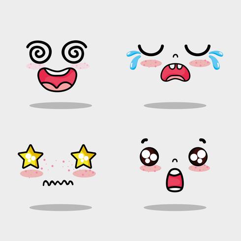 set kawaii cute faces expression vector